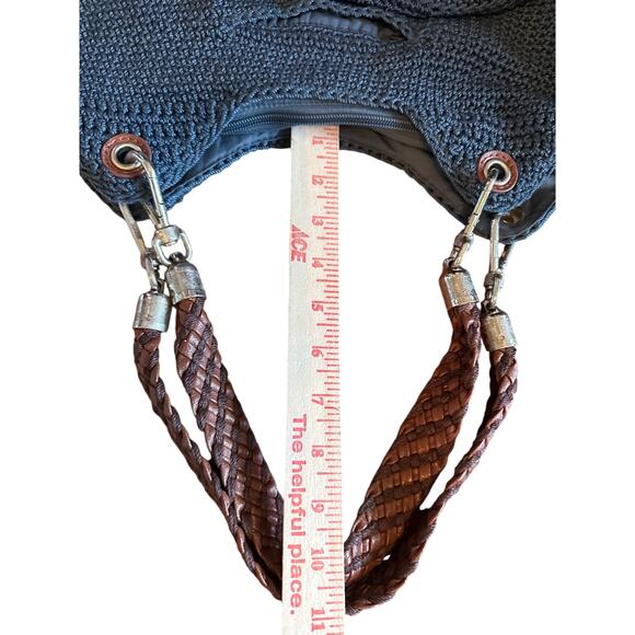 The Sak Indio Crochet Tote Hobo Bag Navy Preppy Boho - Picture 11 of 14